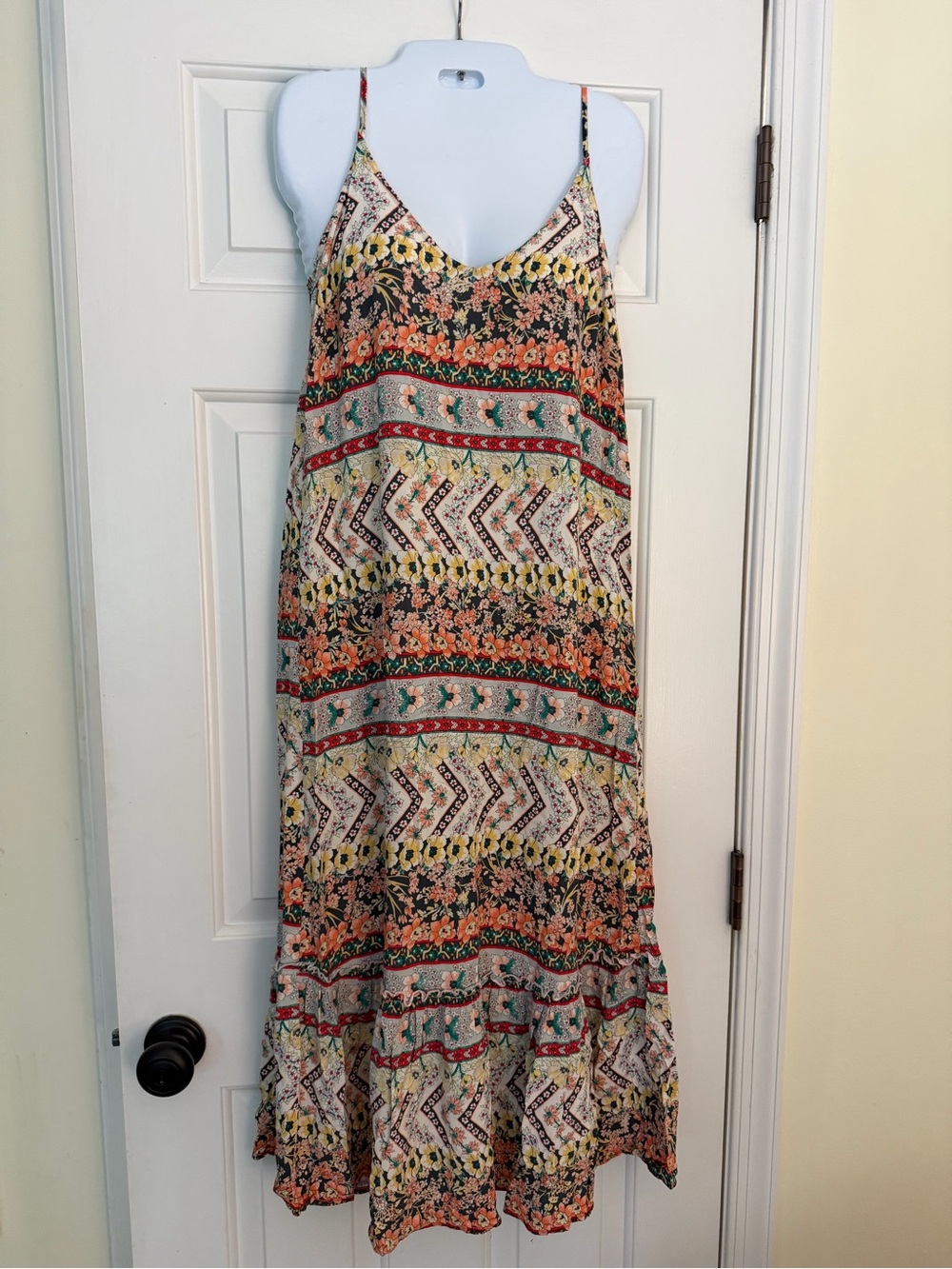 O'Neill Boho Floral Border Print Midi Dress Adjustable Straps Size M